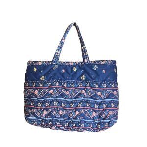 Navy Floral Puffer Paisley Quilted Tote Bag